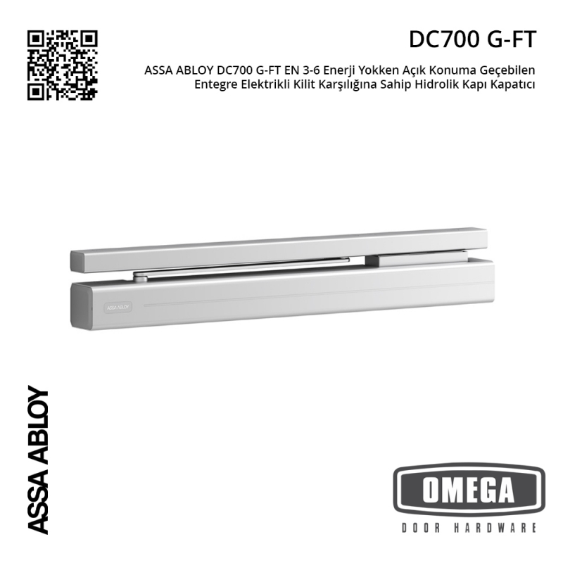 ASSA ABLOY DC700 G-FT EN 3-6 Enerji Yokken Açık Konuma Geçebilen Entegre Elektrikli Kilit Karşılığına Sahip Hidrolik Kapı Kapatıcı