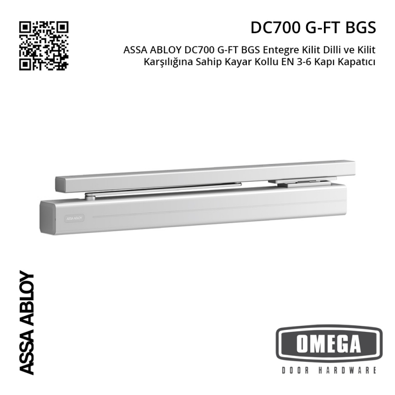 ASSA ABLOY DC700 G-FT BGS Entegre Kilit Dilli ve Kilit Karşılığına Sahip Kayar Kollu EN 3-6 Kapı Kapatıcı