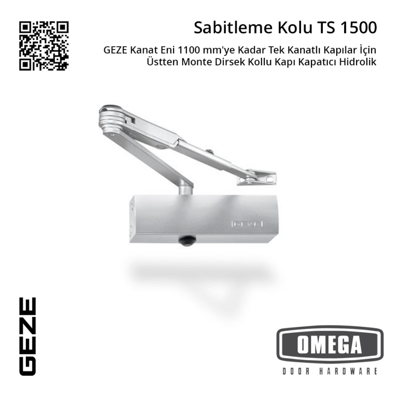 GEZE Kanat Eni 1100 mm'ye Kadar Tek Kanatlı Kapılar İçin Üstten Monte Dirsek Kollu Kapı Kapatıcı Hidrolik