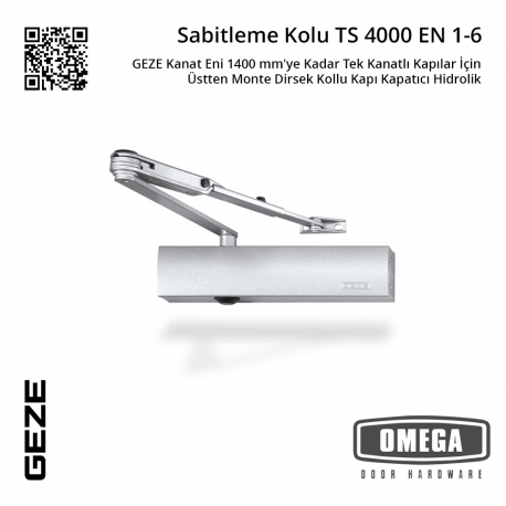 GEZE Kanat Eni 1400 mm'ye Kadar Tek Kanatlı Kapılar İçin Üstten Monte Dirsek Kollu Kapı Kapatıcı Hidrolik