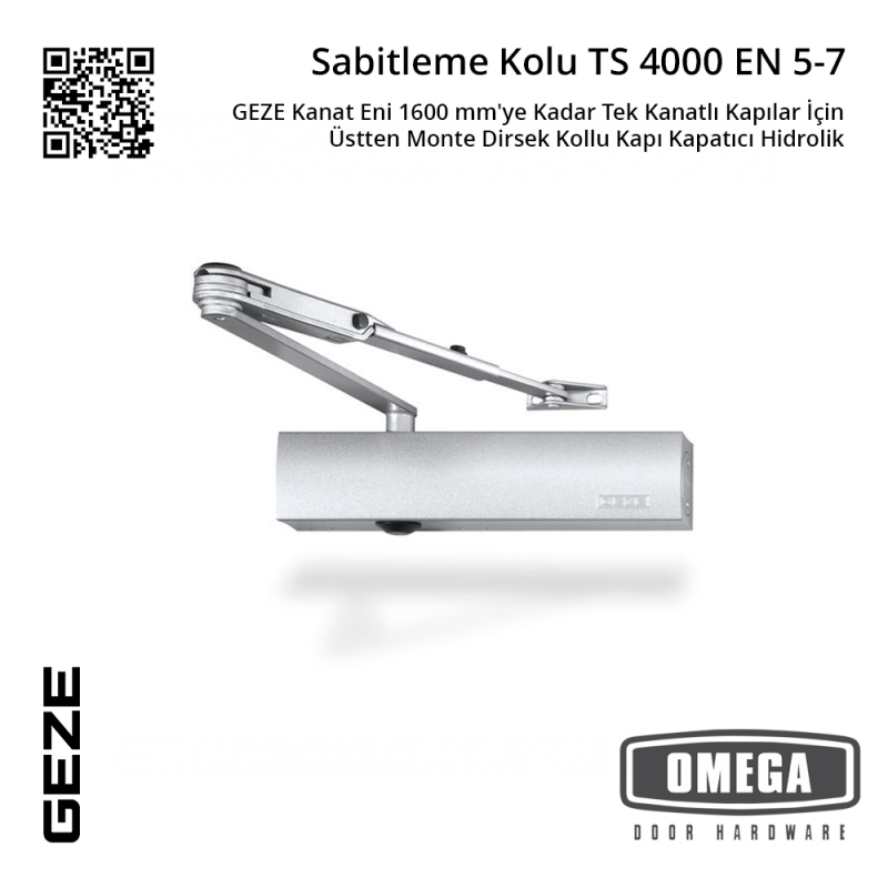 GEZE Kanat Eni 1600 mm'ye Kadar Tek Kanatlı Kapılar İçin Üstten Monte Dirsek Kollu Kapı Kapatıcı Hidrolik