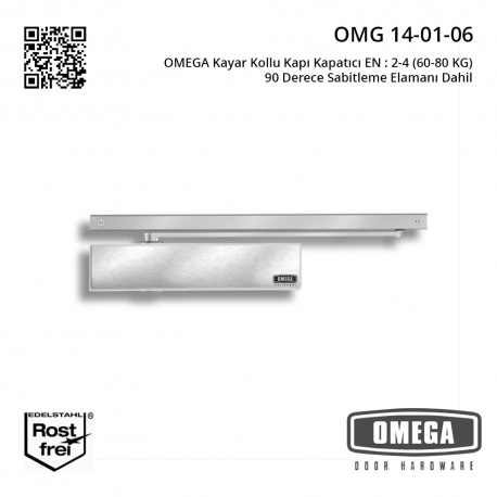 OMEGA Kayar Kollu Kapı Kapatıcı EN : 2-4 (60-80 KG) 90 Derece Sabitleme Elamanı Dahil